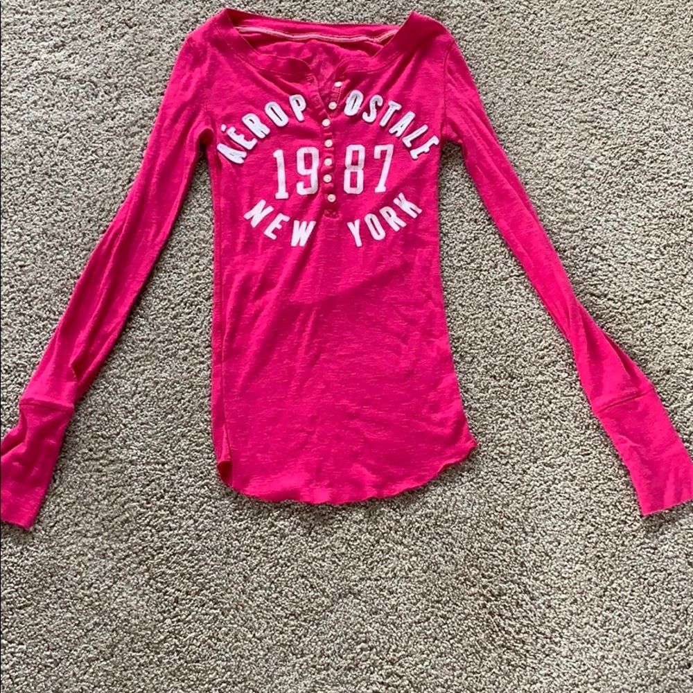 Pink Aeropostale logo lone sleeve tee